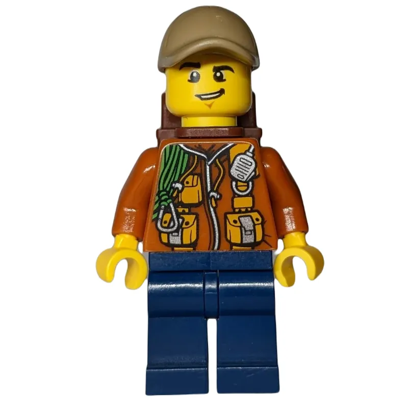 Explorer, Jacket with Pouches, Radio, and Rope, Dark Tan Cap, Backpack