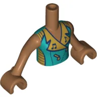 Minidoll Torso Girl with Dark Turquoise Shirt with Musical Notes Print, Medium Nougat Arms and Hands