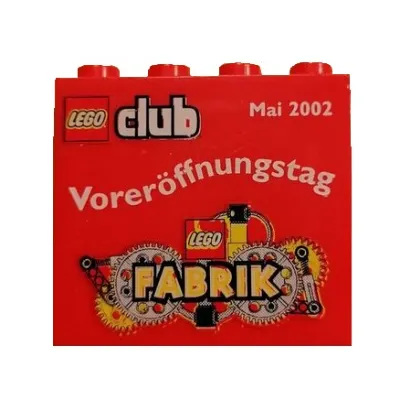 Brick 2 x 4 x 3 with 'LEGO club Mai 2002 Voreröffnungstag LEGO FABRIK ' Print