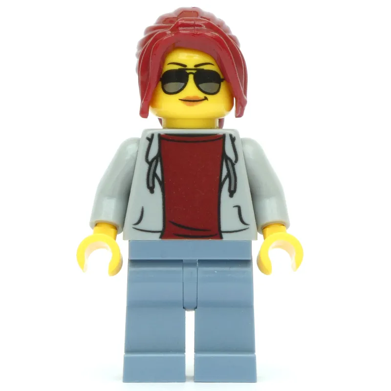 Track Official, Light Bluish Gray Torso, Sand Blue Legs, Dark Red Hair