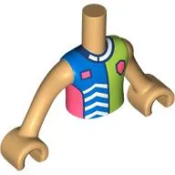 Minidoll Torso Boy with Blue/Lime/Coral Shirt, Shield, Dark Blue Collar Print, Warm Tan Arms and Hands