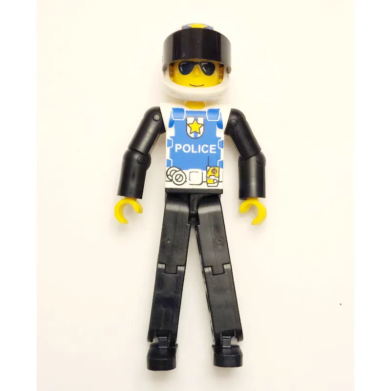 Technic Figure Black Legs, White Top with Police Logo, Black Arms - White Helmet