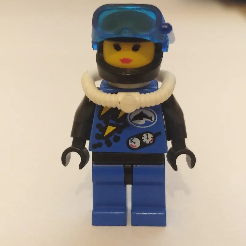 Diver, Woman, Blue Wetsuit, Black Helmet with Mask, Airtank