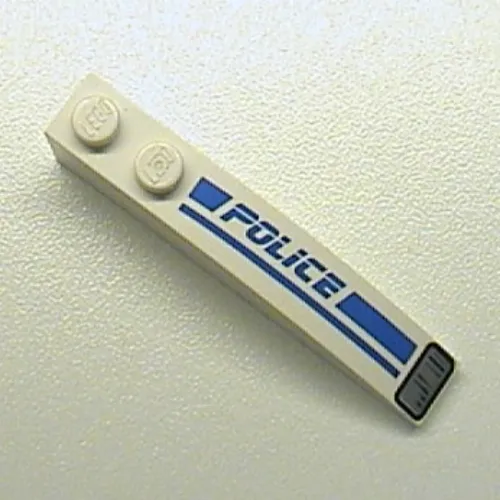 Brick Curved 6 x 1 with 'POLICE', Blue Line and Headlight Print Right