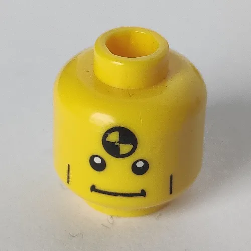 Minifig Head Demolition Dummy, Vertical Cheek Lines, Straight Mouth and White Pupils Print