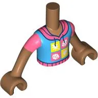 Minidoll Torso Boy with Dark Azure Shirt, Coral Trim, Coral/Bright Light Yellow Squares print, Medium Nougat Arms and Hands