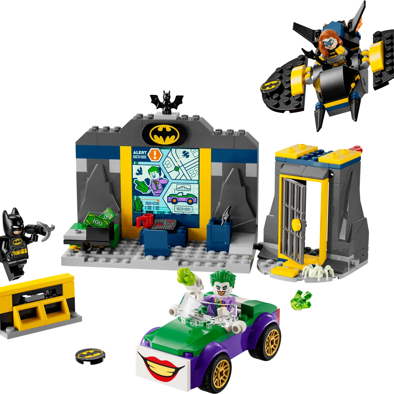 The Batcave with Batman, Batgirl and The Joker