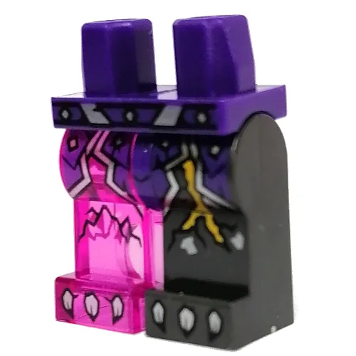 Hips and Pearl Titanium Left Leg, Trans-Dark Pink Right Leg with Dark Purple Lapels, Lightning, Silver Claws print