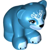 Animal, Bear, Small with Dark Azure Eyes - Curling Design on Forehead - Black Nose in Medium Blue Muzzle - Black Claws on Medium Blue Paws Print (Blubeary)