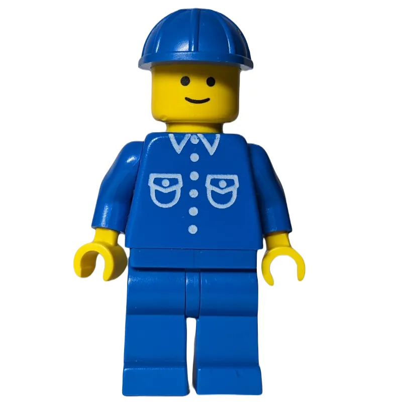 Man, Blue Shirt with Buttons and Pockets, Blue Legs, Blue Hard Hat