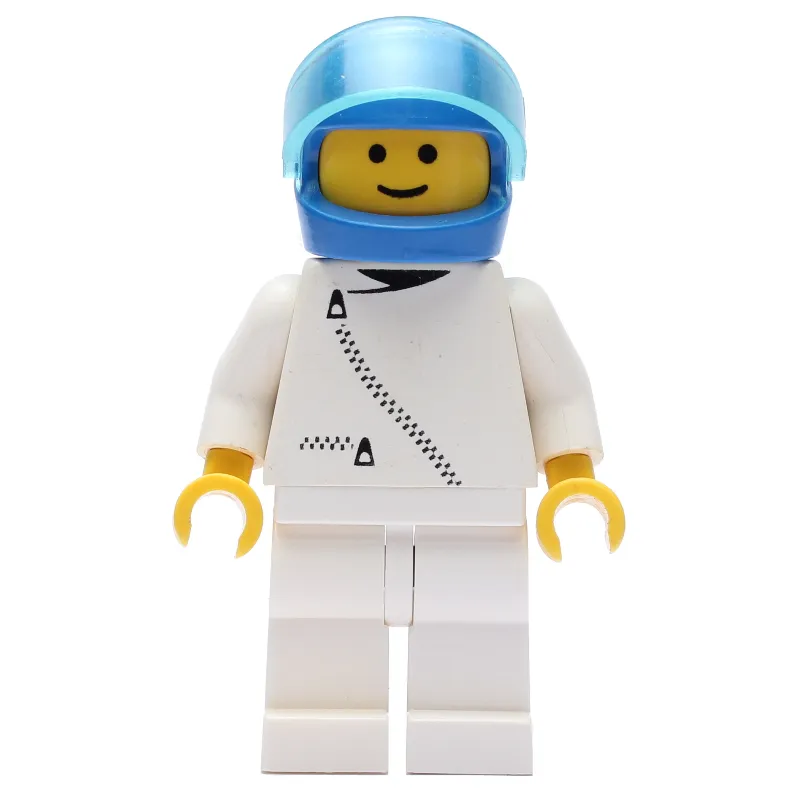 Racer, White Jacket with Zipper, White Legs, Blue Helmet with Visor (3626a Head)