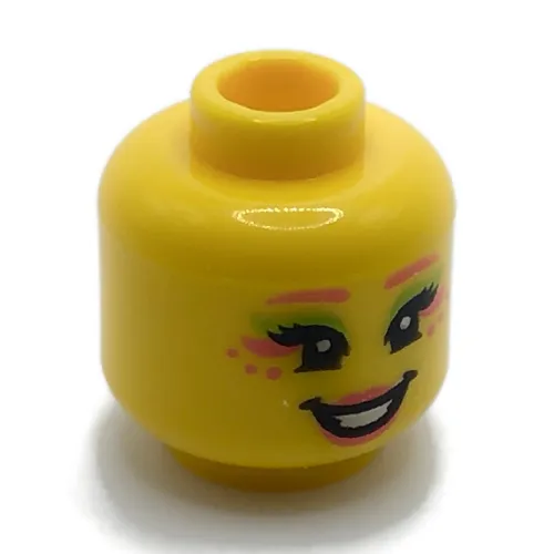 Minifig Head Folk Fairy, Bright Pink Lips, Lime/Coral Eye Shadow print
