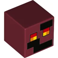 Minifig Head Special, Cube with Pixelated Face, Red, Orange, Yellow Square Eyes, Black Squares Print