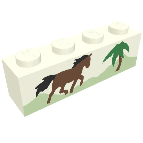 Brick 1 x 4 with Horse Running and Palm Tree Print