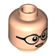 Minifig Head Sybill Trelawney, Dark Tan Eyebrows, Large Round Glasses, Peach Lips, Open Mouth Print