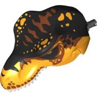 Animal Body Part, Dinosaur, Tyrannosaurus Rex Head with Pin, White Teeth, Black and Dark Orange Top and Black and Bright Light Orange Spots Print