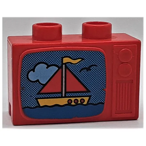Duplo Television 1 x 2.5 x 1.3 with Red and Yellow Ship Print