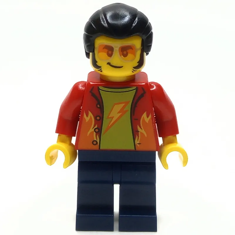 Man, Red Jacket, Dark Blue Legs, Orange Glasses