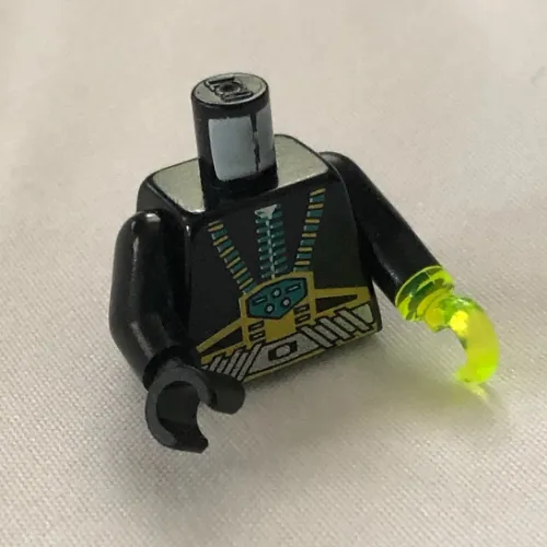 Torso Wetsuit, Gold & Silver Straps, Control Box Print, Black Arms, Black Hand Right, Trans-Neon Green Hook Left