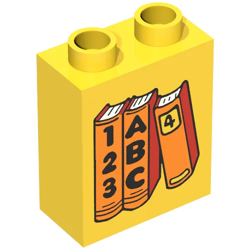 Duplo Brick 1 x 2 x 2 with Three Books Print, ABC and 123