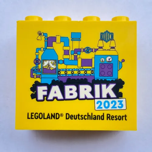 Brick 2 x 4 x 3 with 'LEGOLAND Deutschland Resort FABRIK 2023' print