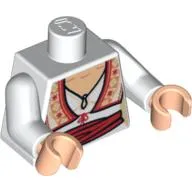 Torso Blouse with Keyhole Neckline, Ornate Vest and Red Sash Print, White Arms, Light Nougat Hands