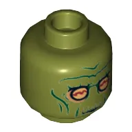 Minifig Head Neimoidian Warrior, Green Wrinkles, Yellow Eyes with Red Lines Print [Hollow Stud]