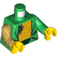 Torso, Odd Arms, Hoodie, Open over Bare Chest, Dark Green Belt Print, Left Green Arm, Right Pearl Gold Arm, Yellow Hands