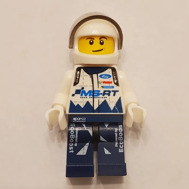Race Driver, White Torso, Dark Blue Legs, White Helmet, Ford