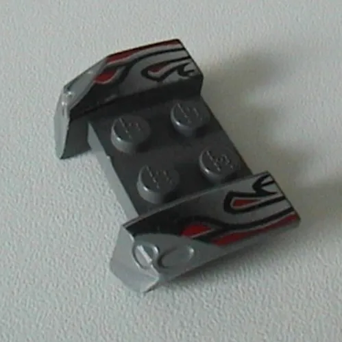 Mudguard 2 x 4 with Molded Headlights and Silver/Red/Black Flame Curves Print