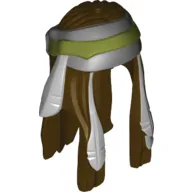 Hair Long with Feathers and Light Bluish Gray / Olive Green Bandana Print