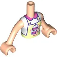 Minidoll Torso Girl with Yellowish Green Apron, Dark Pink/White/Dark Purple Bubble Tea, Dark Pink Collar print, Light Nougat Arms and Hands