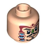 Minifig Head Captain Jack Sparrow, Dual Sided, Moustache Cannibal Face Paint Smiling / Surprised Print [Blocked Open Stud]