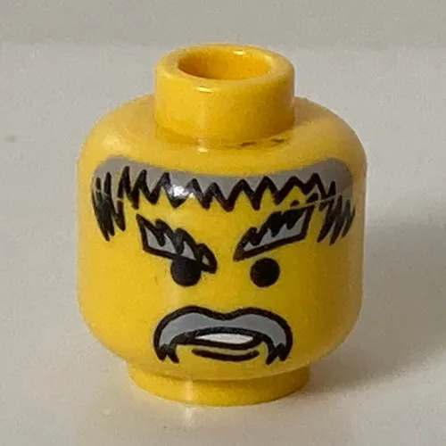 Minifig Head Chief, Moustache Gray Hair, and Eyebrows Print [Blocked Open Stud]