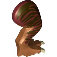 Animal Body Part, Dinosaur, Tyrannosaurus Rex Leg, Right, with Pin, Tan Claws and Dark Brown Stripes on Dark Red Print