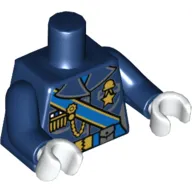 Torso Military Uniform with Blue Sash and Belt and Gold Chain and Medals Print, Dark Blue Arms, White Hands