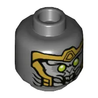 Minifig Head Chitauri, Gold Armor, Lime Eyes, Large Open Mouth with Teeth Print
