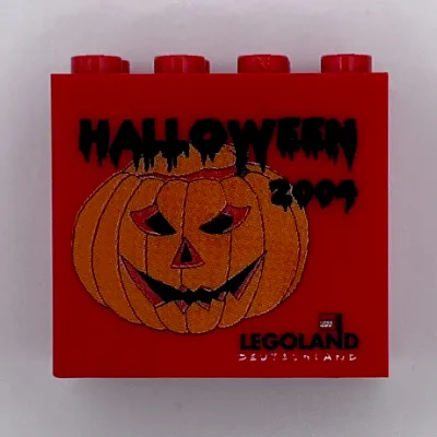Brick 2 x 4 x 3 with 'LEGOLAND Deutschland HALLOWEEN 2004', Pumpkin Print
