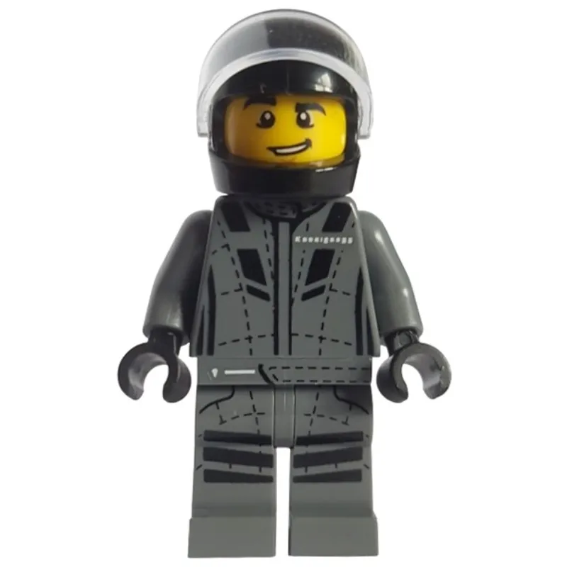 Race Driver - Dark Bluish Grey Torso/Legs, Black Helmet