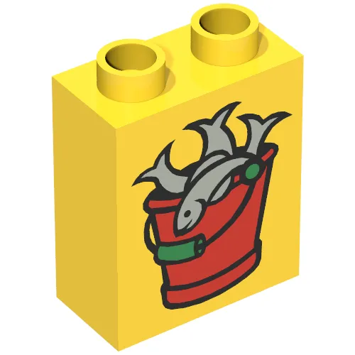 Duplo Brick 1 x 2 x 2 with Bucket of Fish Print