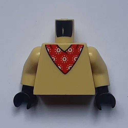 Torso Red Neckerchief with White Design / Neckerchief Knot and Curly Tail Print, Tan Arms, Black Hands