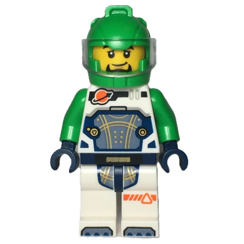 Astronaut, White Spacesuit, Bright Green Helmet, Beard