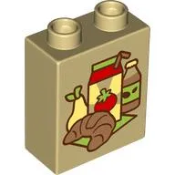 Duplo Brick 1 x 2 x 2 with Croissants, Pear, Juice Box, Bottle print