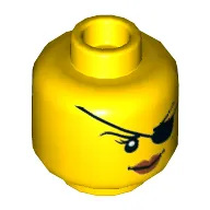 Minifig Head Cyren / Pirate, Dual Sided, Eyepatch, Smile / Angry Mouth with Teeth Print [Hollow Stud]
