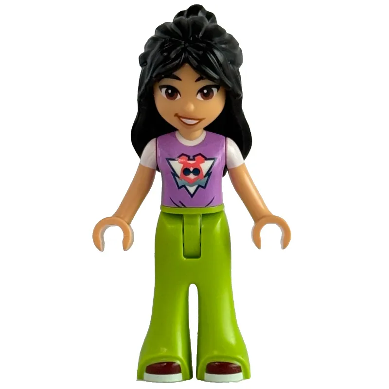 Liann - Medium Lavender Top, Lime Pants, Smile