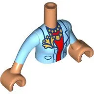 Minidoll Torso Woman with Medium Blue Shirt, Gold Pin, Necklace, Red Shirt Print, Nougat Arms and Hands
