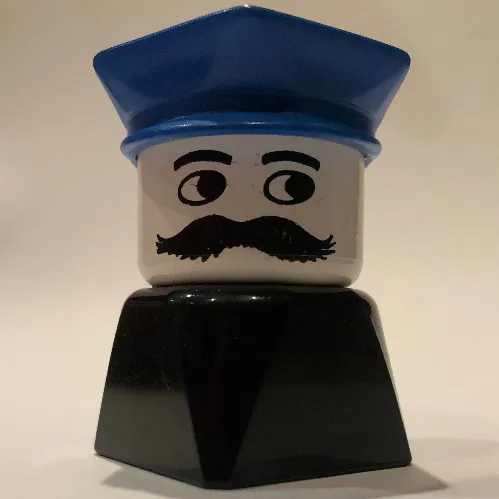Duplo 2 x 2 x 2 Figure Brick Early, Police Hat Blue, Moustache Print