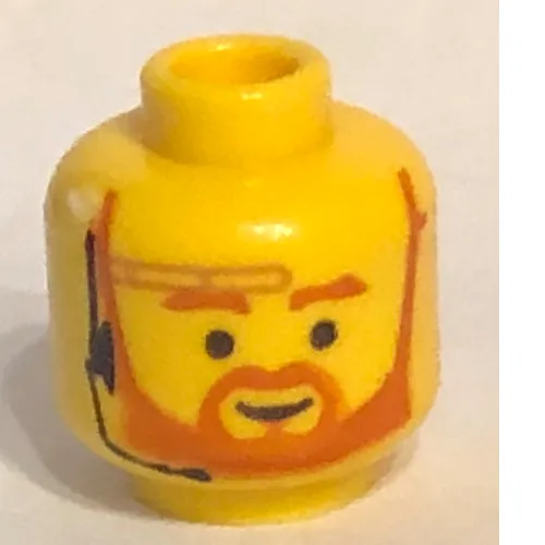 Minifig Head Obi-Wan Kenobi, Beard with Brown Trim Beard (forked below mouth) and Eyebrows, Headset Print [Blocked Open Stud]