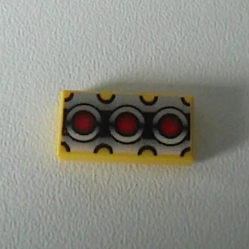 Tile 1 x 2 with Red Circles and Silver / Black Print