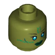 Minifig Head Jedi, Blue Eyes, Green Markings and Dark Green Lips Print [Hollow Stud]